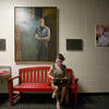 Student studying on bench in Randall Theater